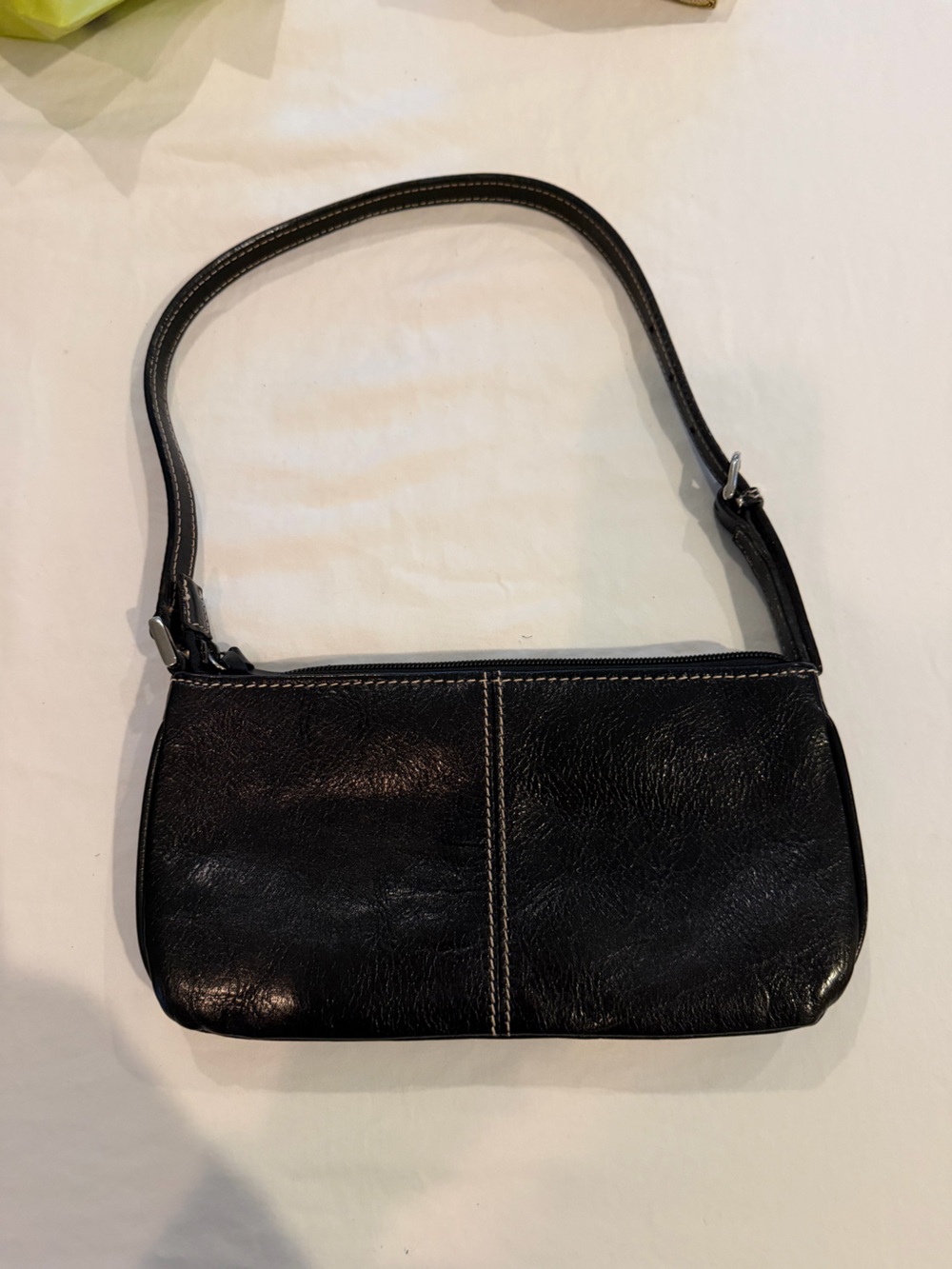 Marks & Spencer 100% Black Leather Shoulder Bag with Contrasting Stitching